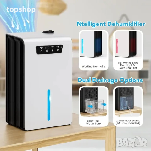 НОВ Ofottofo 2 в 1 влагоуловител и овлажнител 3,2 л резервоар, 1л. на ден, LED, тих