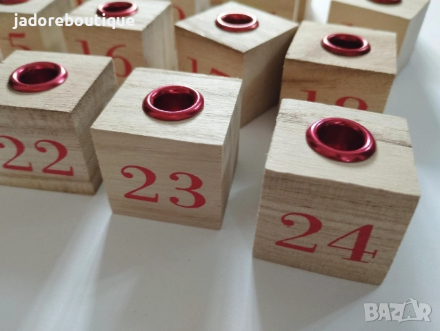 24 броя дървени свещници за коледен адвент календар, снимка 2 - Декорация за дома - 51970849