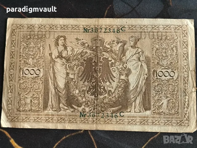 Райх банкнота - Германия - 1000 марки (зелен печат) | 1910г., снимка 4 - Нумизматика и бонистика - 55853230