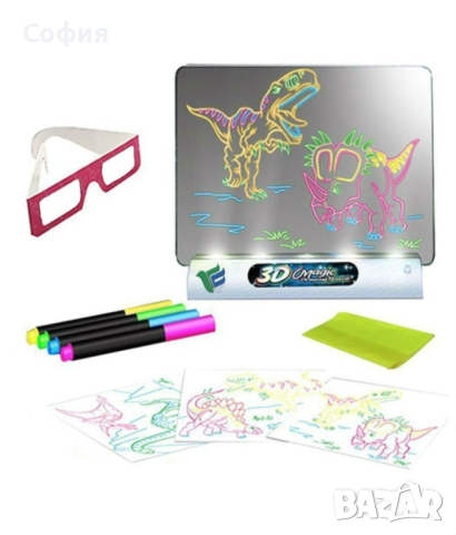 Магическа, светеща 3D дъска за рисуване с цветни маркери, снимка 3 - Рисуване и оцветяване - 44729798