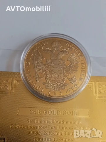 Позлатена с 24 карата злато монета със сертификат , снимка 4 - Нумизматика и бонистика - 51340979