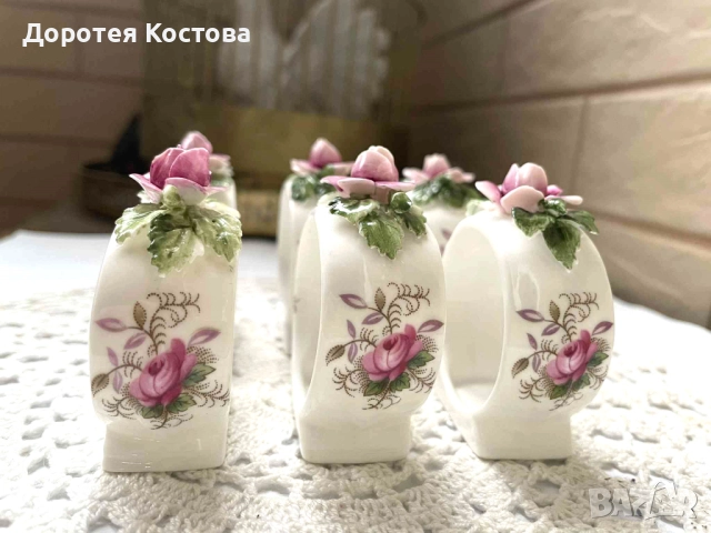 ROYAL ALBERT красиви пръстени за салфетки от костен порцелан от Англия, снимка 3 - Антикварни и старинни предмети - 52336298