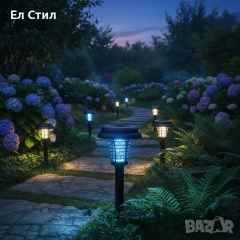 Соларна лампа против комари за открито – комплект 2 броя с UV защита и декоративно осветление, снимка 2 - Соларни лампи - 53574278