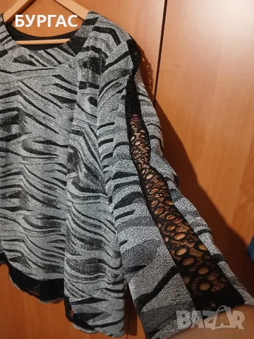 НОВА раз. 58-4xl ЕФЕКТНА И КРАСИВА ОФИЦИАЛНА БЛУЗКА-ТУНИКА В ЧЕРНО И СРЕБРИСТО, снимка 5 - Туники - 56056769