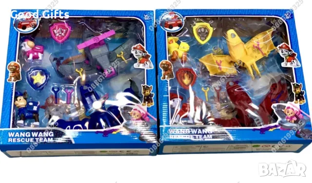 Комплект 2 кученца Пес Патрул с колички и значки Paw Patrol фигурки
