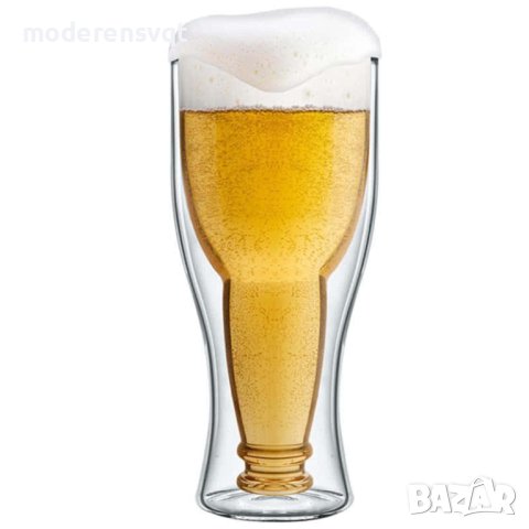 Двустенна стъклена чаша за бира с форма на обърната бутилка, снимка 6 - Чаши - 42001599