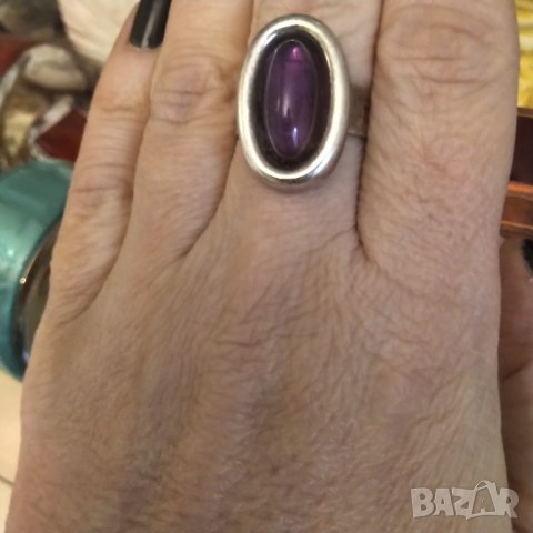 Авторски сребърен пръстен с естествен аметист , снимка 3 - Пръстени - 41808418