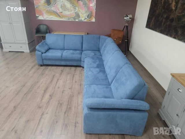 Син ъглов диван от плат с фунция сън MM-ZE1059, снимка 8 - Дивани и мека мебел - 44216139