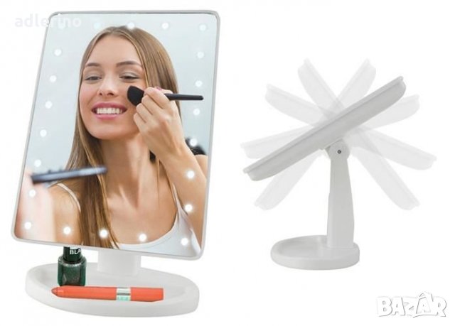 LED огледало за грим, осветено настолно, подвижно, регулируемо, преносимо огледало за грим, 22 диода