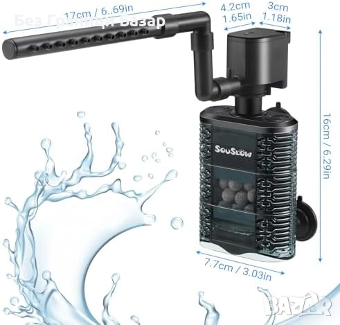 Нов Тих вътрешен филтър за аквариум 3-15G с активен въглен + гъба, снимка 5 - Оборудване за аквариуми - 53697348