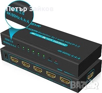 HDMI превключвател HDMI селекторен превключвател 5 порта HDR IR дистанционно 4K HDMI , снимка 5 - Друга електроника - 41981017