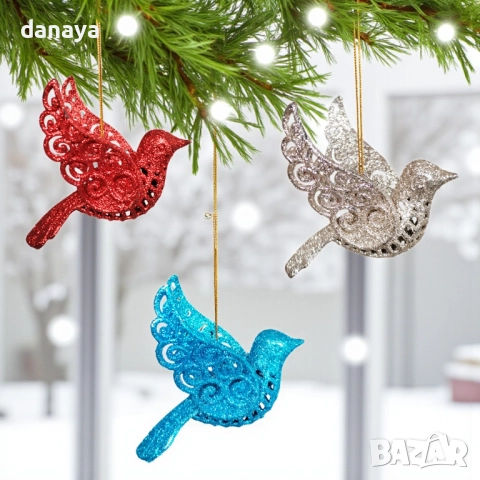 6188 Комплект коледни играчки за елха Птици, 3 броя, снимка 2 - Декорация за дома - 51909006