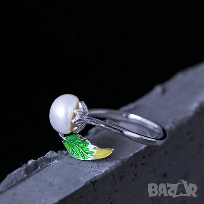 Дамски пръстен с перла и листо, снимка 4 - Пръстени - 41865176