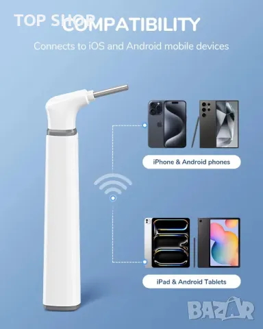 SMART Отоскоп ScopeAround 3,9 мм ултратънък безжичен цифров отоскоп WiFi ушен отоскоп със светлина, снимка 8 - Друга електроника - 49049704