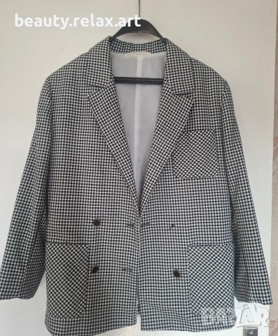 Стилно дамско сако с пепит десен (черно-бяло), снимка 4 - Якета - 53688282