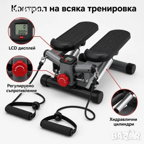 Домашен степер с ластици, LCD дисплей и регулиране, снимка 3 - Фитнес уреди - 55943734