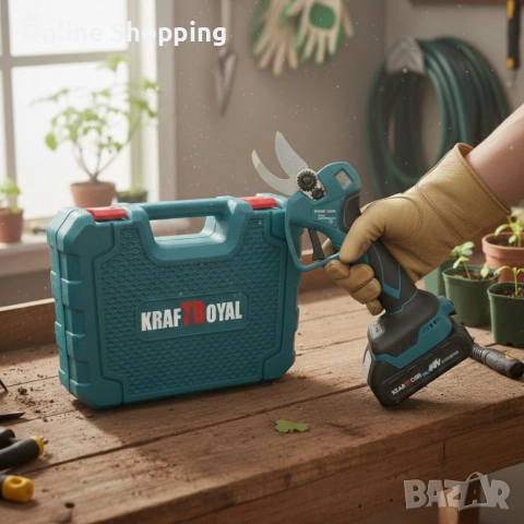 Комплект акумулаторна ножица KraftRoyal с 2 батерии и куфар — мощно и прецизно рязане, снимка 2 - Градински инструменти - 53336248