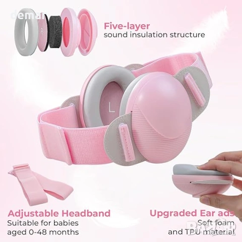 Бебешки защитни слушалки за уши, бебешки антифони, 0-48 месеца, розови, снимка 3 - Други - 53835704