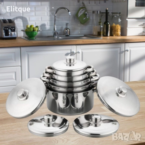 Комплект от 10 части тенджери с тройно дъно и капаци от неръждаема стомана, снимка 11 - Съдове за готвене - 52853484