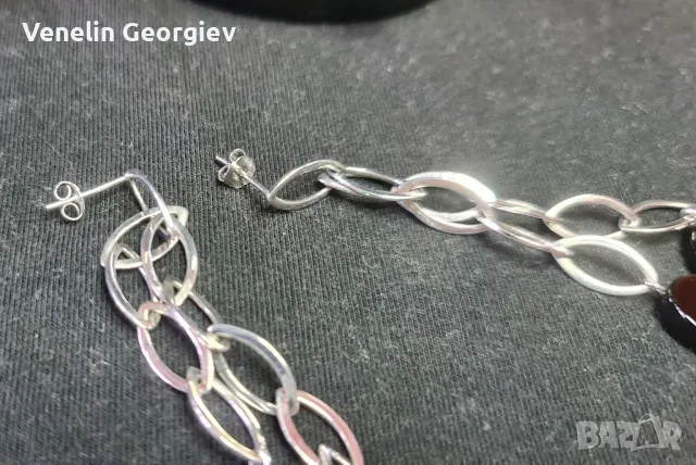 Дамски комплект, сребърно колие и обици, с камъни циркони и оникс 925, снимка 12 - Колиета, медальони, синджири - 49831841