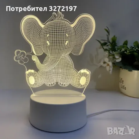 Холограмна 3D LED лампа Слонче, снимка 4 - Настолни лампи - 49513812