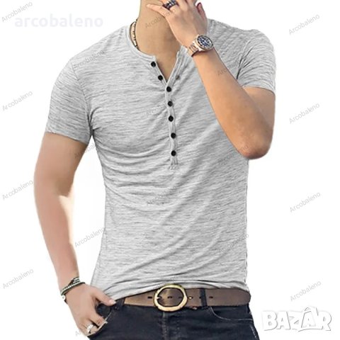 Лятна мъжка тениска с къс ръкав Henley, 5цвята, снимка 3 - Тениски - 40851001