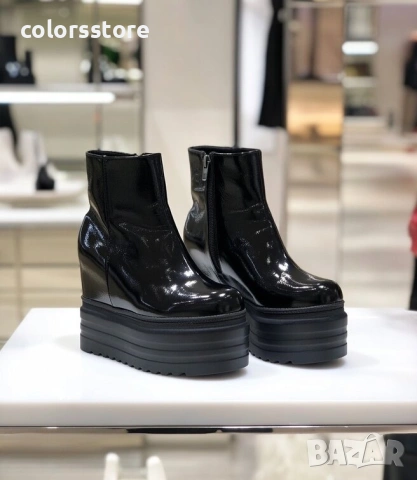 Боти на платформа - черен лак - SJB50 , снимка 2 - Дамски боти - 53443394