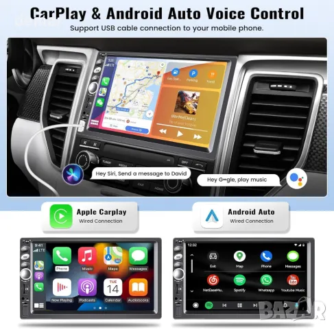 Радио за кола с двоен дин с CarPlay Android Auto CAMECHO 7-инчов сензорен екран+камера за заден ход, снимка 2 - Аксесоари и консумативи - 49334152