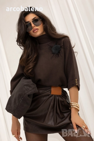 Дамски пуловер с поло яка, 3/4 ръкави и брошка, 2цвята , снимка 5 - Блузи с дълъг ръкав и пуловери - 52180020