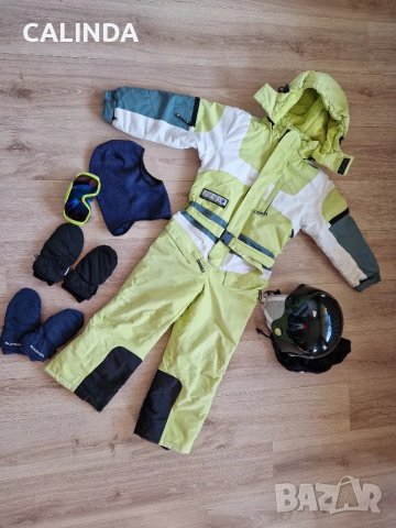 Детски ски гащеризон, каска за ски, ръкавици и ски маска/очила/