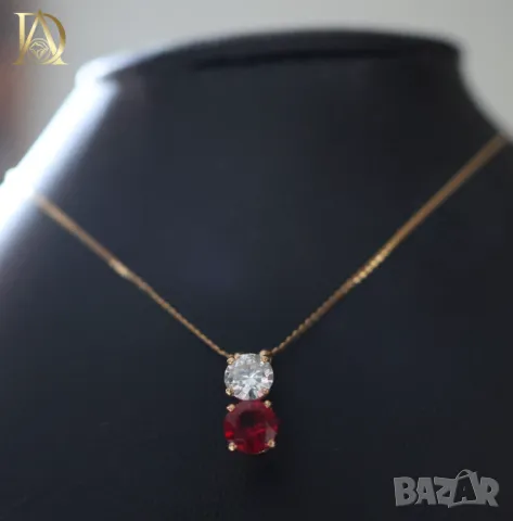 Ново Златно Италианско Колие с 0.40кт Естествен Диамант и Рубин, снимка 2 - Колиета, медальони, синджири - 48504873