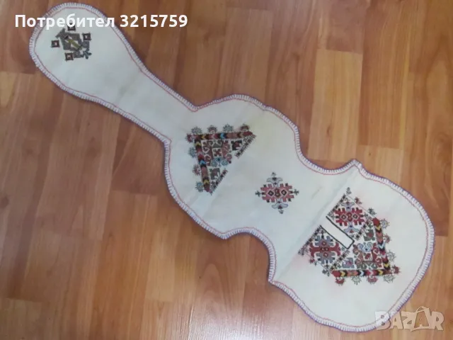 19век ръчна бродерия, каре, покривка,цигулка,фолк мотиви