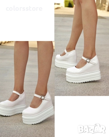 Обувки на платформа - бял лак - GHF90 