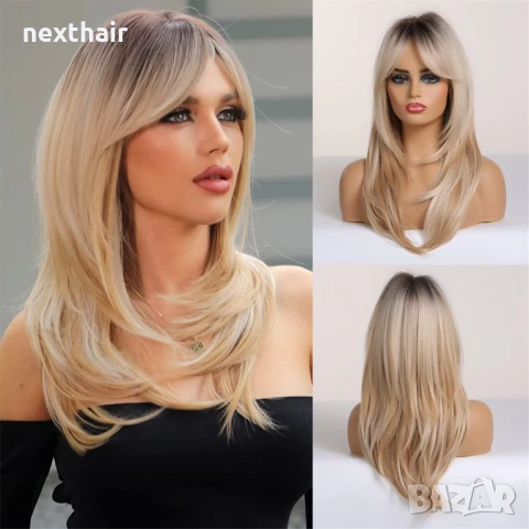 Омбре руса перука 60 см - модерни нюанси и тъмни корени, снимка 6 - Аксесоари за коса - 53830661