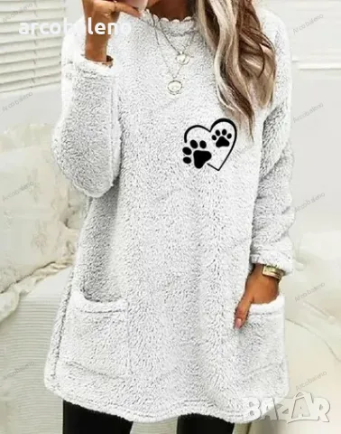 Дамски суичър с дълги ръкави и обло деколте с любовни крачета, 6цвята , снимка 4 - Суичъри - 47991641