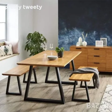 Градински комплект от метал и дърво - маса с две пейки, снимка 7 - Градински мебели, декорация  - 49684646