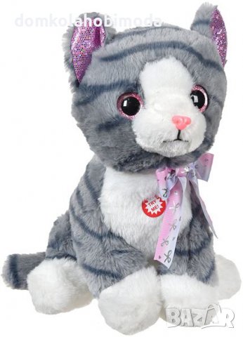 Плюшена седнала сива котка,С звук ,22х22х28см