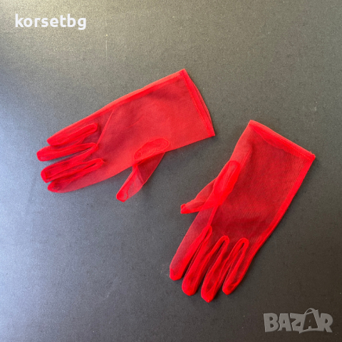 Дамски къси червени тюлени ръкавици- код 8638, снимка 2 - Ръкавици - 44291255