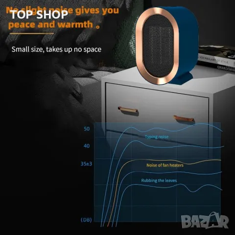 1200W преносим керамичен нагревател с вентилатор, 2 режима, безопасен, енергоспестяващ, тих, многокр, снимка 5 - Отоплителни печки - 48853580