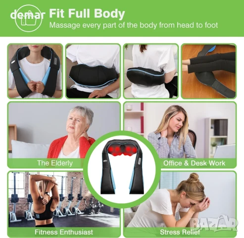 Масажор cotsoco, Shiatsu масаж с топлина за облекчаване на болката, (небесно син), снимка 8 - Масажори - 50796477