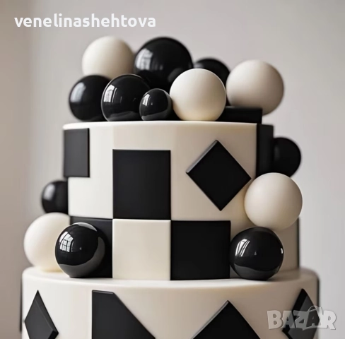 22 броя топчета топки на тел от стиропор за декорация на торта черен бял цвят, снимка 3 - Други - 52702022