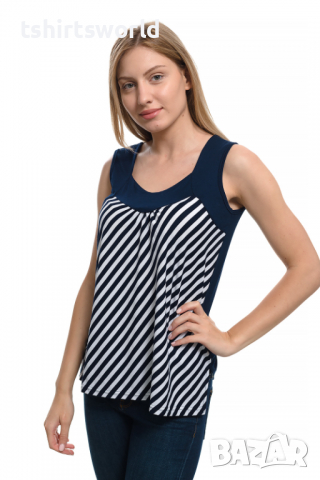 Нова дамска елегантна моряшка блуза без ръкави на тънко райе, снимка 3 - Потници - 36292038