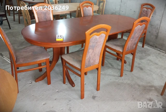 Комплект масивна разтегателна маса с 6 стола