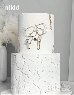 Деца Момиче момче двойка мъж жена златист контур топер за торта украса пластмасов