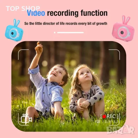 Преносим детски цифров фотоапарат/камера Bunny HD 8MP  2” IPS екран/32 GB SD карта, розов, снимка 5 - Детски - 49308693