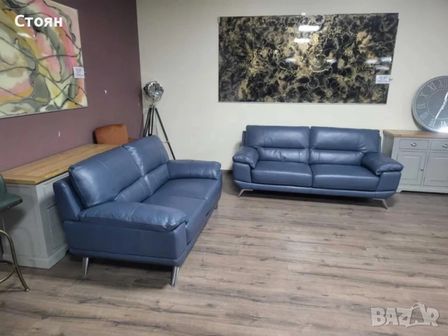 Син кожен комплект дивани тройка и двойка, снимка 12 - Дивани и мека мебел - 51951609