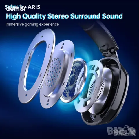 Безжични слушалки Gvyugke за игри, 2,4 GHz, черно синьо, снимка 6 - Bluetooth слушалки - 49825681