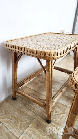 Комплект ратан масичка и табуретки, снимка 7 - Столове - 53659338