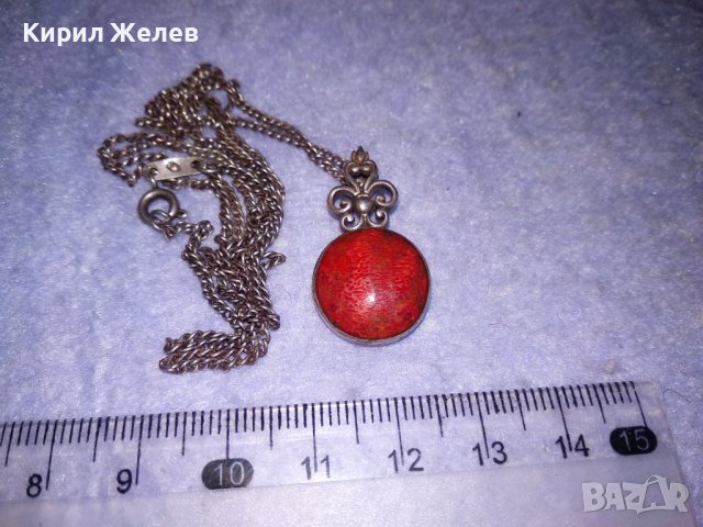 АВТОРСКО СРЕБЪРНО АР ДЕКО КОЛИЕ СРЕБРО 925 Част От КОМПЛЕКТ с ШЛИФОВАН НАТУРАЛЕН ЧЕРВЕН КОРАЛ 34618, снимка 9 - Колиета, медальони, синджири - 39569186