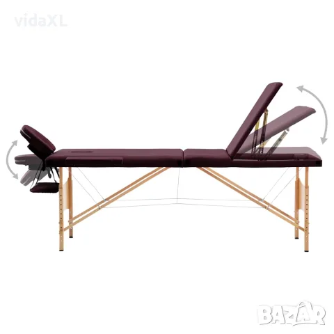 vidaXL Сгъваема масажна кушетка, 3 зони, дърво, виненолилава, снимка 2 - Кушетки - 56146012